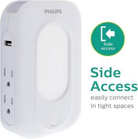 img 2 attached to Philips 4-Outlet Extender with 2-USB Surge Protector, Light-Sensing Night Light, Side Access, 3-Prong, Charging Station, SPP6241WC/37, White, 1 Pack