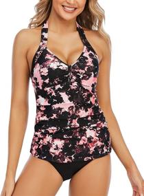 img 3 attached to 👙 Halter V-Neck Tankini Swimsuits: Slimming Athletic Bathing Suits for Plus Size Women and Girls