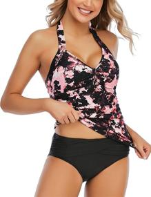 img 4 attached to 👙 Halter V-Neck Tankini Swimsuits: Slimming Athletic Bathing Suits for Plus Size Women and Girls