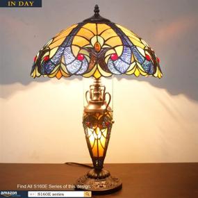 img 2 attached to 🌟 Tiffany Style Liaison Table Lamp with Rustic Vintage Base and Yellow Stained Glass - 24" Tall, Perfect for Lover Living Room Bedroom Bedside Nightstand Home Office Family - Includes LED Bulb WERFACTORY