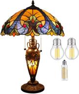 🌟 tiffany style liaison table lamp with rustic vintage base and yellow stained glass - 24" tall, perfect for lover living room bedroom bedside nightstand home office family - includes led bulb werfactory логотип