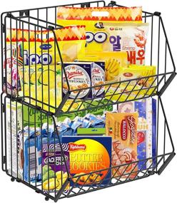 img 4 attached to 📦 Auledio Stackable Baskets Organizer: Wall-Mounted Hanging Wire Baskets, Vertical Storage Solution for Fruits, Produce, Bathroom, Pantry Organization (Set of 2)