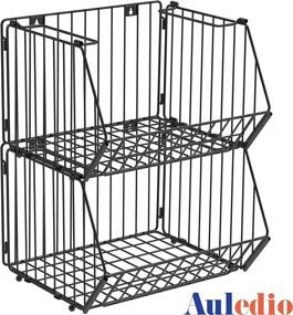 img 1 attached to 📦 Auledio Stackable Baskets Organizer: Wall-Mounted Hanging Wire Baskets, Vertical Storage Solution for Fruits, Produce, Bathroom, Pantry Organization (Set of 2)