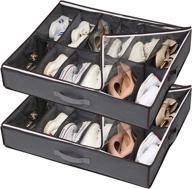 vinike under bed shoe storage organizer 2 set - clear foldable shoes organizer with reinforced handles and clear top cover for 24 pairs - grey логотип