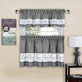 img 2 attached to 🏡 Charming Country Gingham Check Café Plaid Kitchen Curtain Set - Live~Laugh~Love Design - Assorted Colors & Sizes Available (Gray, 24 in. L)