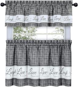 img 3 attached to 🏡 Charming Country Gingham Check Café Plaid Kitchen Curtain Set - Live~Laugh~Love Design - Assorted Colors & Sizes Available (Gray, 24 in. L)