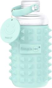 img 4 attached to HH Premium Glass Water Bottle with Spiked Silicone Sleeve - Travel Friendly, Narrow Mouth, BPA-Free &amp; Dishwasher Safe, 16oz (Tiffany Blue)