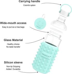 img 3 attached to HH Premium Glass Water Bottle with Spiked Silicone Sleeve - Travel Friendly, Narrow Mouth, BPA-Free &amp; Dishwasher Safe, 16oz (Tiffany Blue)