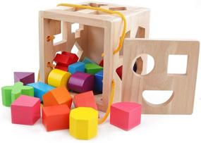 img 3 attached to 🧩 Большие игрушки-сортер QZMTOY: 19 ярких геометрических деревянных блоков и сортировочный кубик в коробке - классическая деревянная развивающая игрушка для малышей дошкольного возраста - идеальный подарок на день рождения для мальчиков и девочек.