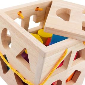 img 1 attached to 🧩 QZMTOY Big Shape Sorter Toys: 19 Colorful Wood Geometric Shape Blocks & Sorting Cube Box – Classic Wooden Developmental Toy for Preschool Toddlers – Ideal Birthday Gift for Boys and Girls