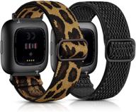 fuleda 2 pack adjustable elastic bands compatible with fitbit versa 2/fitbit versa/fitbit versa lite/versa se - women's and men's sport stretchy nylon solo loop wristbands in black & leopard logo