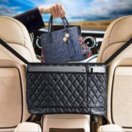 🚗 seametal car handbag holder seat pocket organizer, car seat purse holder leather (black) logo