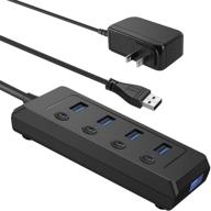 🔌 fansteck powered usb hub 3.0 with 5v/3a adapter & individual power switches - 4 usb ports & 1 smart charging port - 3.3ft extended cable usb extender (advanced black) logo
