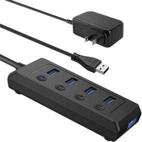 img 4 attached to 🔌 Fansteck Powered USB Hub 3.0 with 5V/3A Adapter & Individual Power Switches - 4 USB Ports & 1 Smart Charging Port - 3.3ft Extended Cable USB Extender (Advanced Black)