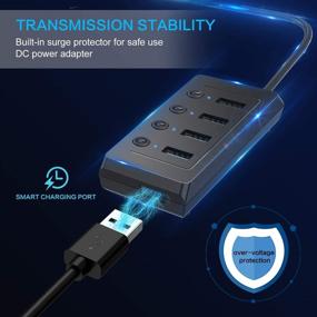 img 3 attached to 🔌 Fansteck Powered USB Hub 3.0 with 5V/3A Adapter & Individual Power Switches - 4 USB Ports & 1 Smart Charging Port - 3.3ft Extended Cable USB Extender (Advanced Black)
