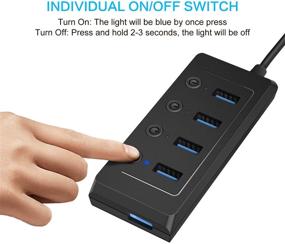 img 1 attached to 🔌 Fansteck Powered USB Hub 3.0 with 5V/3A Adapter & Individual Power Switches - 4 USB Ports & 1 Smart Charging Port - 3.3ft Extended Cable USB Extender (Advanced Black)