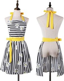 img 2 attached to Charming and Comfortable Classic Black Striped Kitchen Apron with Fashionable Daisy Skirt for Women - Ideal for Ladies, Girls, Wives, and Daughters (Yellow)