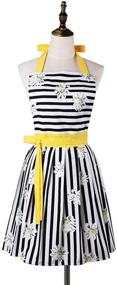 img 4 attached to Charming and Comfortable Classic Black Striped Kitchen Apron with Fashionable Daisy Skirt for Women - Ideal for Ladies, Girls, Wives, and Daughters (Yellow)