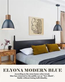 img 1 attached to 🔵 ELYONA Dark Blue Industrial Pendant Light: Modern Wood Hanging Lamp with Adjustable Height and Hammered Metal Shade – Ideal for Kitchen Island, Dining Room, Bedroom, Bar, and Office