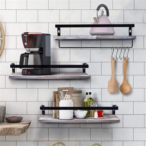 img 3 attached to 📚 Vintage White Wall Mounted Storage Shelves Organizer with Towel Bar - Set of 3 Trustmade Floating Shelves