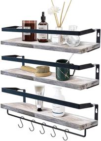 img 4 attached to 📚 Vintage White Wall Mounted Storage Shelves Organizer with Towel Bar - Set of 3 Trustmade Floating Shelves