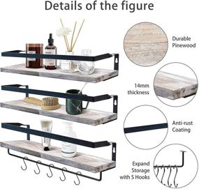 img 2 attached to 📚 Vintage White Wall Mounted Storage Shelves Organizer with Towel Bar - Set of 3 Trustmade Floating Shelves