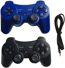 img 4 attached to 🎮 Wireless PS3 Controller 2-Pack with Charger Cable - Dual Vibration (Blue/Black) - IHK
