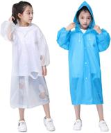 🌧️ kids raincoat set: child rain poncho reusable rain slicker for boys & girls 6-13 years | lightweight, waterproof rainwear with hood | 2 pack (clear & blue) логотип