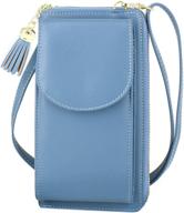 женская сумка через плечо с большими бахромой, маленьким карманом для мобильного телефона, плечевым кошельком из кожи для путешествий с rfid защитой для карт, сумкой для руки baggap, клатчем для iphone 11 se 11 pro xr x xs max 8/7/6 plus lg stylo samsung (синяя) логотип