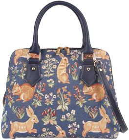 img 4 attached to Stylish Signare Tapestry Handbag - Millie Fleur Rabbit and Squirrel Blue (CONV-FORE)
