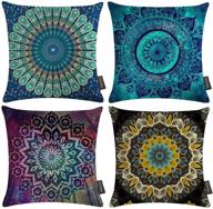 🌺 vigvog boho pillow covers - set of 4 double-sided retro floral mandala compass medallion bohemian cushion covers - vibrant colorful printed floral pillow cases - 18 x 18 inch pillowcases (boho 03) logo