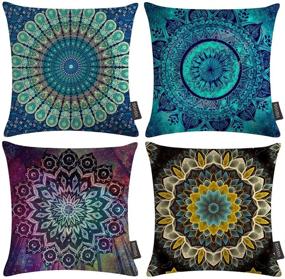 img 4 attached to 🌺 VIGVOG Boho Pillow Covers - Set of 4 Double-Sided Retro Floral Mandala Compass Medallion Bohemian Cushion Covers - Vibrant Colorful Printed Floral Pillow Cases - 18 x 18 Inch Pillowcases (Boho 03)