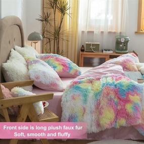 img 1 attached to 🌈 SUCSES Plush Shaggy Bedding Set Twin Size - (1 Faux Fur Duvet Cover + 2 Pillow Shams) - Tie Dyed Rainbow Soft Warm Comforter Cover - Zipper Closure, Pink