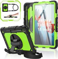 protective samsung galaxy tab s7 5g case 2020 with tempered glass screen protector - kid-proof, rotatable kickstand, s pen holder, hand/shoulder strap (green) logo