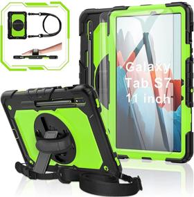 img 4 attached to Protective Samsung Galaxy Tab S7 5G Case 2020 with Tempered Glass Screen Protector - Kid-Proof, Rotatable Kickstand, S Pen Holder, Hand/Shoulder Strap (Green)