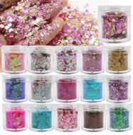 🌈 16-bottle bundle: resin chunky glitter flakes - holographic makeup & nail art kit for festival, rave, and craft supplies - 16 colors logo