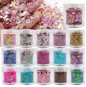 img 4 attached to 🌈 16-Bottle Bundle: Resin Chunky Glitter Flakes - Holographic Makeup & Nail Art Kit for Festival, Rave, and Craft Supplies - 16 Colors