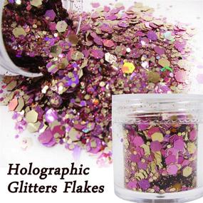 img 2 attached to 🌈 16-Bottle Bundle: Resin Chunky Glitter Flakes - Holographic Makeup & Nail Art Kit for Festival, Rave, and Craft Supplies - 16 Colors