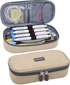 img 4 attached to 🎒 Aiscool Large Capacity Canvas Pencil Case Organizer Bag for School Supplies & Office Essentials – Khaki