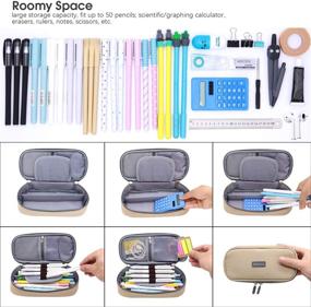 img 2 attached to 🎒 Aiscool Large Capacity Canvas Pencil Case Organizer Bag for School Supplies & Office Essentials – Khaki