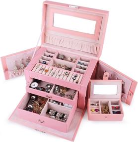 img 4 attached to 👛 Optimized Search: Pink Kendal Large Leather Jewelry Box with Travel Case, Lock, Storage, and Organizer