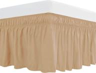 🛏️ subrtex bed skirt easy fit: adjustable elastic belt, 15/16 inch drop, dust ruffle, elegant silky smooth microfiber - sand, queen logo