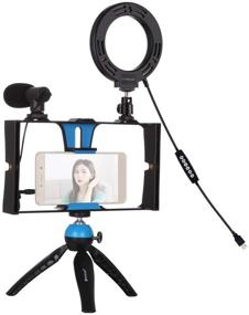 img 3 attached to 📱 PULUZ Smartphone Vlogging Kit: Video Stabilizer Rig with Grip, Mic, Ring Light, Tripod - Enhance Your Video Recording on iPhone and Android (Blue)