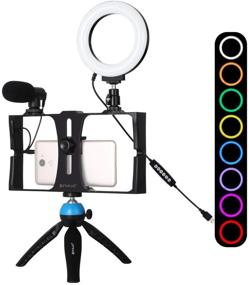 img 4 attached to 📱 PULUZ Smartphone Vlogging Kit: Video Stabilizer Rig with Grip, Mic, Ring Light, Tripod - Enhance Your Video Recording on iPhone and Android (Blue)