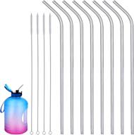 set of 8 stainless steel straws, 14 inches long - perfect for 100 oz tumblers, reusable metal drinking straws plus bonus 4 cleaning brushes logo