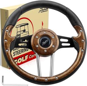 img 4 attached to Wood Grain Black Spokes Classic Steering Wheel for EZGO Club Car Yamaha in Roykaw Golf Cart