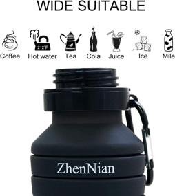 img 3 attached to ZhenNian Collapsible Water Bottles: Lightweight and Foldable Silicone Sports Bottle for Outdoor Activities - Leak Proof, BPA Free 18oz Portable Bottle with Carabiner (Black)