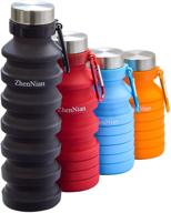 zhennian collapsible water bottles: lightweight and foldable silicone sports bottle for outdoor activities - leak proof, bpa free 18oz portable bottle with carabiner (black) логотип