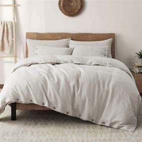 img 4 attached to 🛏️ Umchord French Linen Duvet Cover Set for Queen Size Bed - 100% Stone Washed Linen, 3-Piece Moisture Wicking Cool Duvet Cover Set for Hot Sleepers (Queen, 90” x 90”, Flaxen)