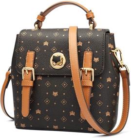 img 4 attached to 🎒 FOXER Small Brown Backpack for Women: Signature Pattern PVC Artificial Leather Ladies Crossbody Bag with Adjustable Shoulder Straps - Stylish Faux Leather Rucksack and Monogram Satchel Purse